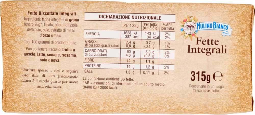 Fette Biscottate Integrali 315g - Mulino Bianco
