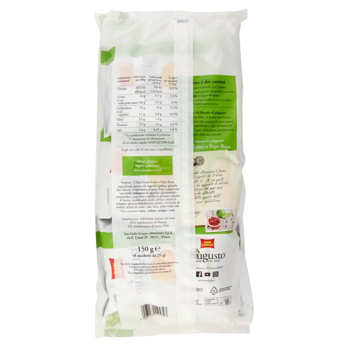 Più Gusto Lime e Pepe Rosa 150g multipack 6x25g - San Carlo